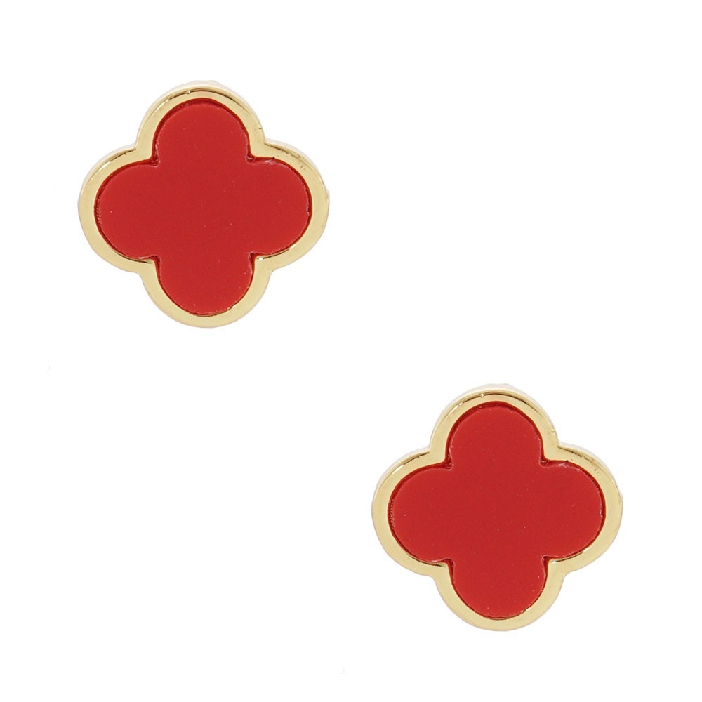 QUATREFOIL /CLOVER RED & GOLD EARRING